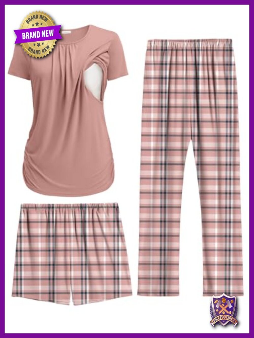 Maternity Nursing Pajama Set | 3 Piece Lounge Set with Shorts & Pants | Soft &